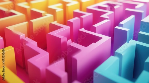 Vibrant 3D maze composed of colorful pink, orange, and blue segments, creating a playful and engaging visual.