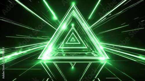 A captivating green geometric triangle surrounded by glowing lines, creating a dynamic, futuristic atmosphere.