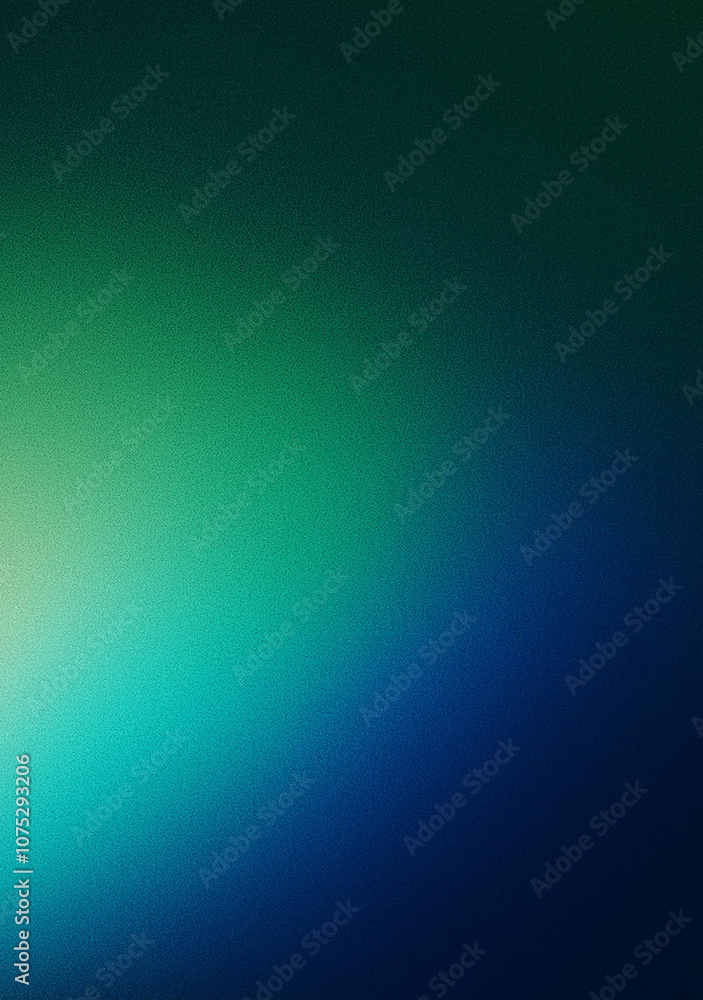 Fototapeta premium Grainy green blue gradient background glowing light noise texture effect header dark banner backdrop design, vertical background, copy space