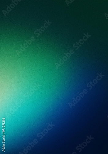 Grainy green blue gradient background glowing light noise texture effect header dark banner backdrop design, vertical background, copy space