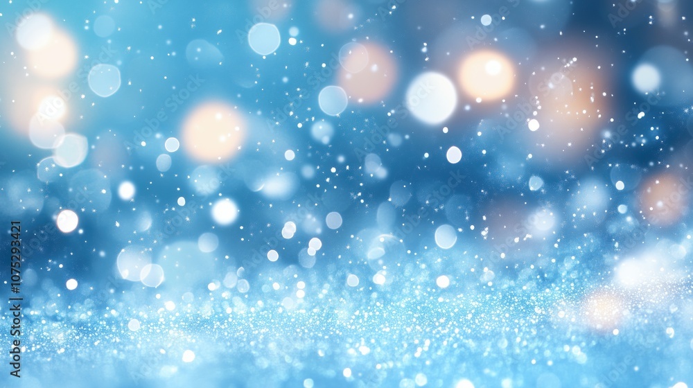 Abstract blue and white bokeh lights resembling snowflakes Abstract blue and white bokeh lights resembling snowflakes