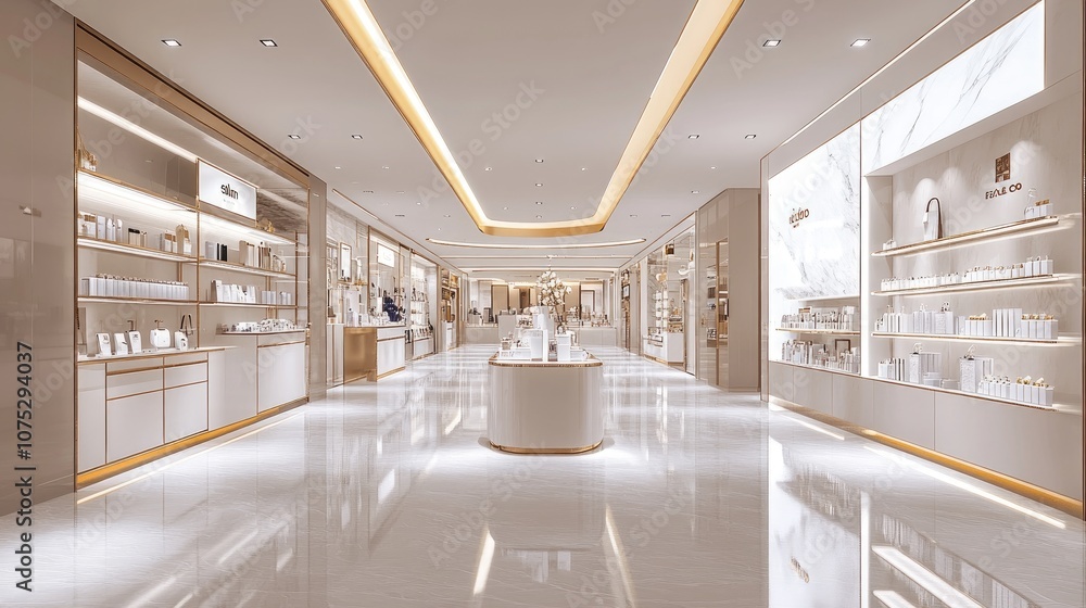 Spacious empty retail store with polished floors and white walls, offering a versatile setup for a wide range of products Spacious empty retail store with polished floors and white walls, offering a versatile setup for a wide range of products