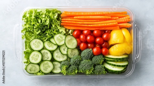 Artfully Arranged Healthy Meal Prep Container with Vibrant Vegetables and Fruits