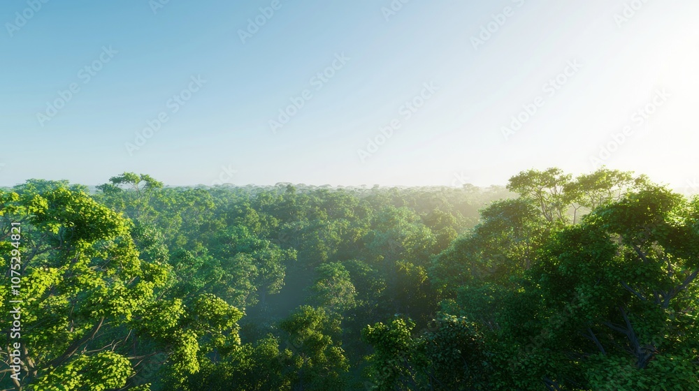 Lush Rainforest Canopy Under Threat: 3D Render of Deforestation with Logging Equipment in Distance - Ultra-Detailed Environmental Artwork Lush Rainforest Canopy Under Threat: 3D Render of Deforestation with Logging Equipment in Distance - Ultra-Detailed Environmental Artwork