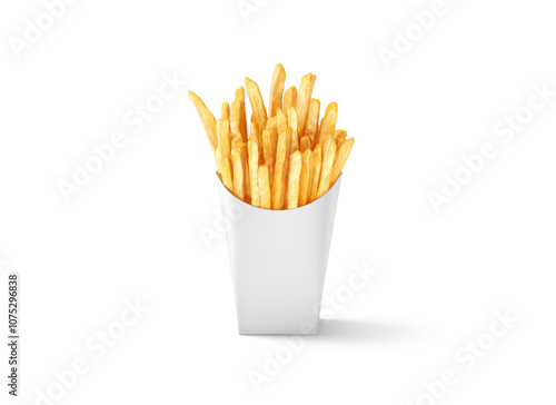 Blank white paper pack with french fries mockup, front view