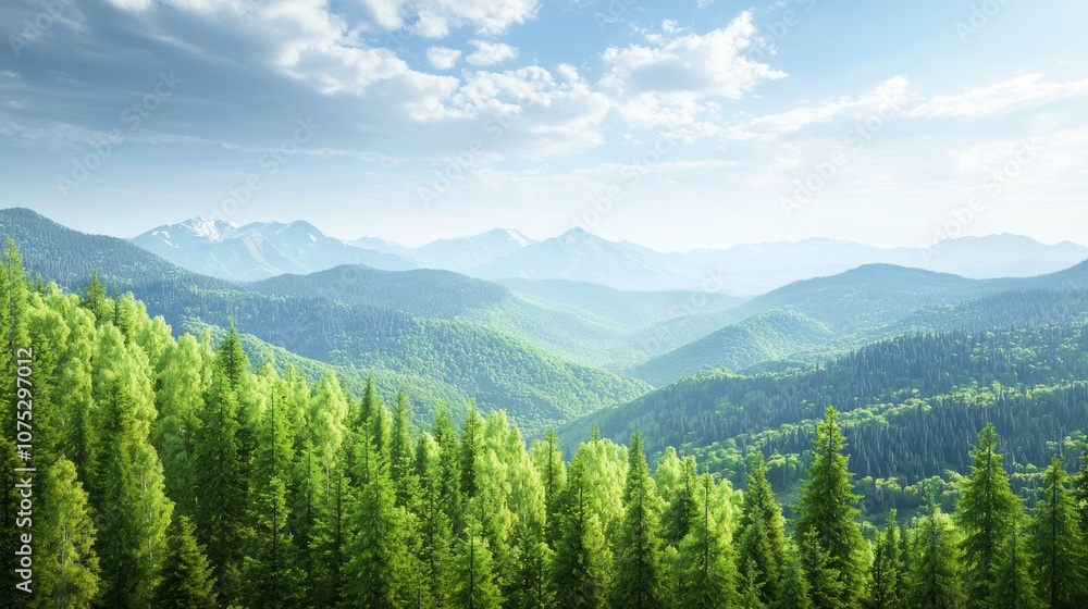 Mountains of Change: Spring Landscape with Deforestation Awareness Mountains of Change: Spring Landscape with Deforestation Awareness