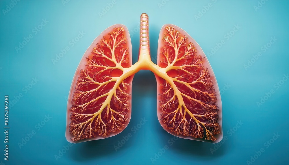 Anatomical Model of Human Lungs with Bronchial and Alveolar Details on Blue Background. Educational Resource for Pulmonary Health, Biology, and Medical Studies Anatomical Model of Human Lungs with Bronchial and Alveolar Details on Blue Background. Educational Resource for Pulmonary Health, Biology, and Medical Studies