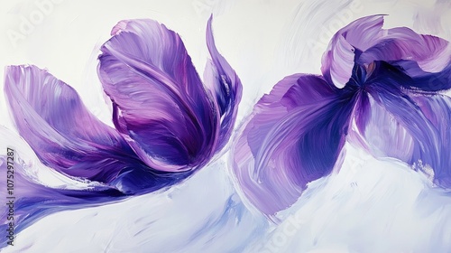 Oil painting featuring purple tulip petals on a white background showcasing the beauty of the flower in an isolated setting