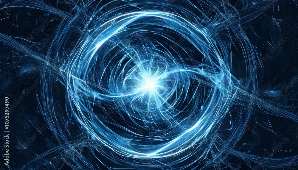 Lines and dots flying away from the center on a blue background to illustrate the information network, artificial intelligence, big data, and neural connections. Copy space Lines and dots flying away from the center on a blue background to illustrate the information network, artificial intelligence, big data, and neural connections. Copy space