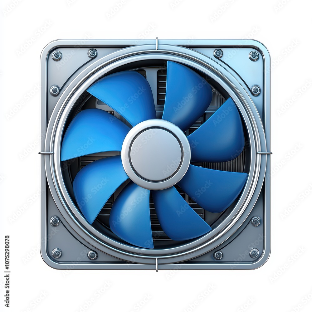 A stylish blue ventilator fan against a white background, perfect for home or industrial use. A stylish blue ventilator fan against a white background, perfect for home or industrial use.