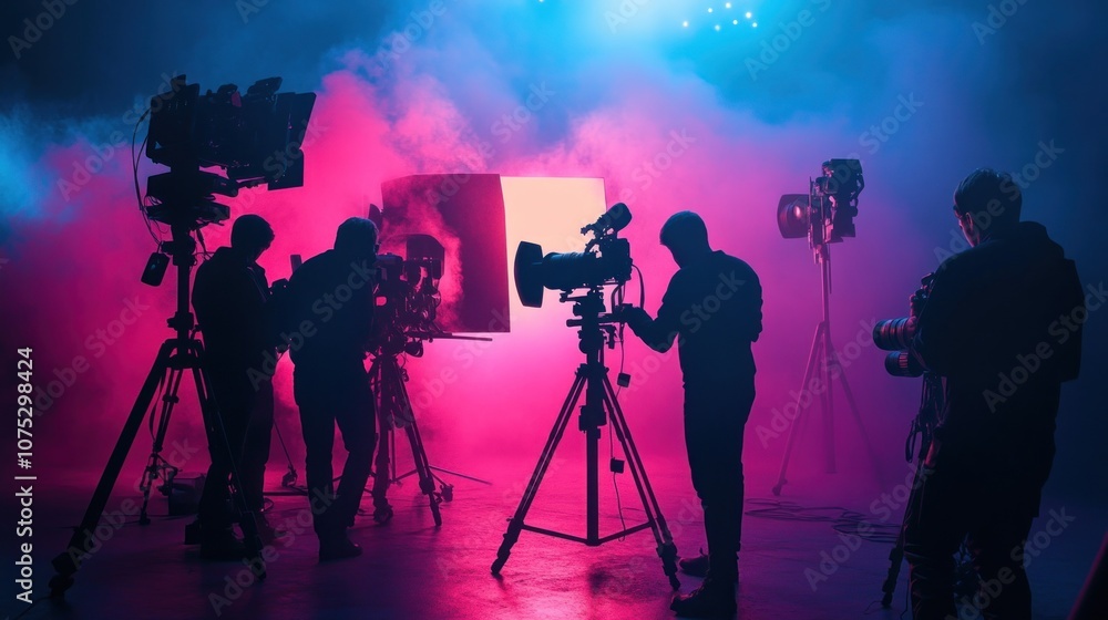 Fototapeta premium Film Crew Shooting in Studio Setting