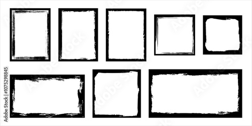 Set of grunge square and rectangular windows. Frame with rough erased borders. Retro border for collage and design with vintage effect