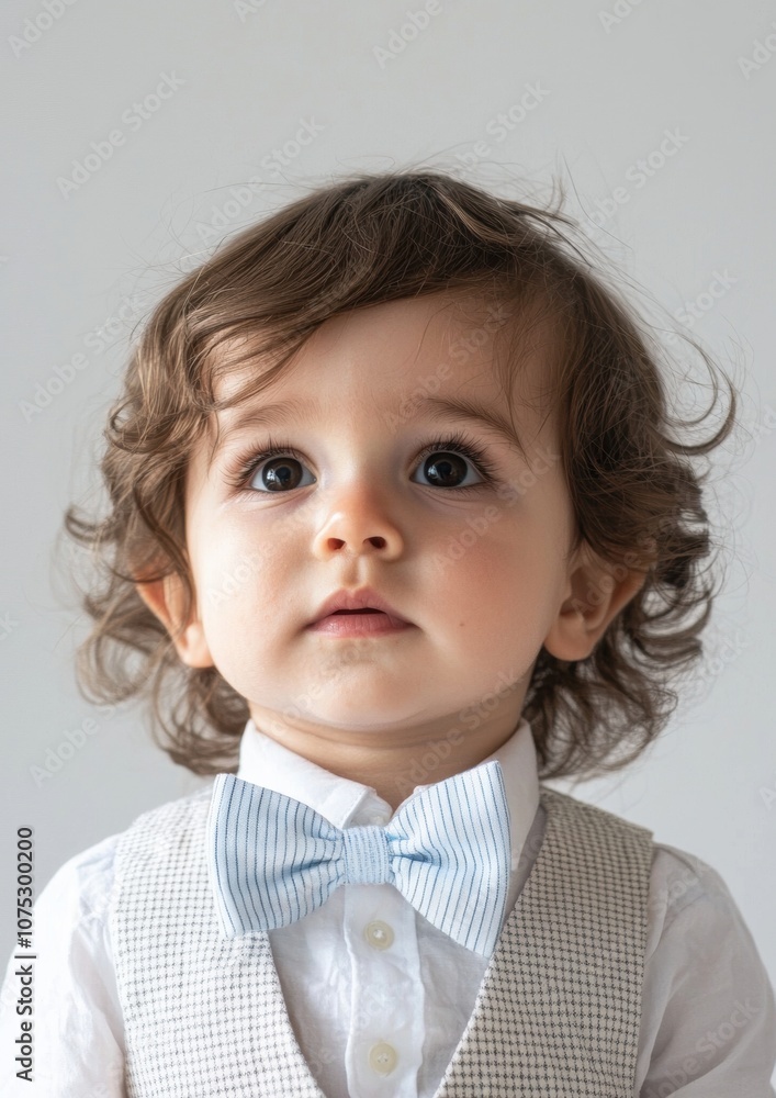 A young child wearing a white shirt and a blue bow tie A young child wearing a white shirt and a blue bow tie