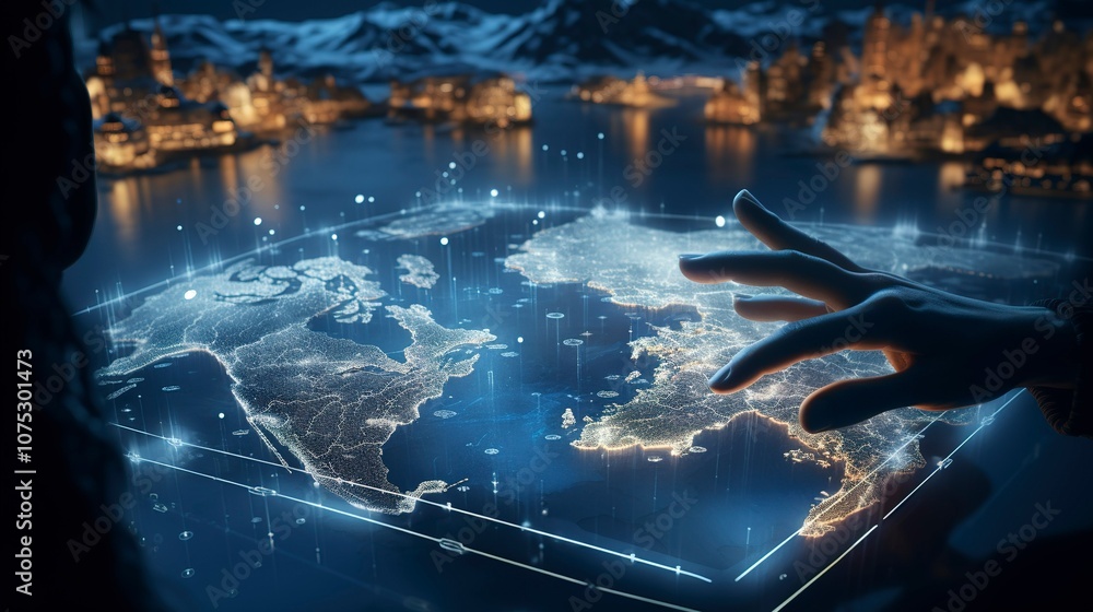 A photo of a gesture-controlled interactive map. A photo of a gesture-controlled interactive map.
