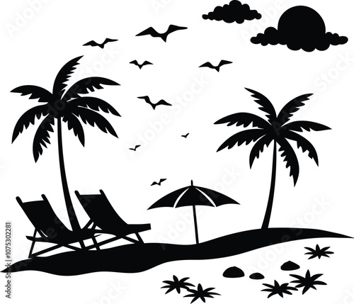 Summer Beach Silhouette Vector