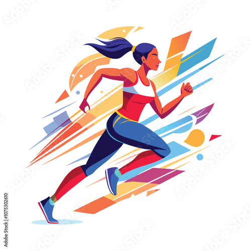 Woman Running Flat Illustration. Fitness Illustration Vector Design