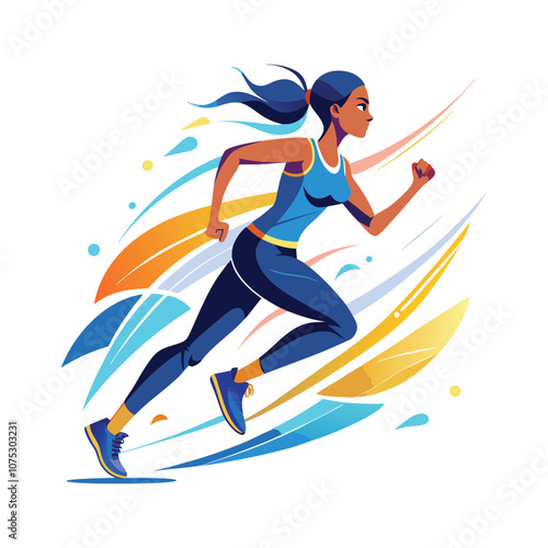 Woman Running Flat Illustration. Fitness Illustration Vector Design