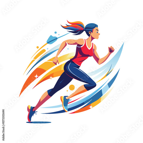 Woman Running Flat Illustration. Fitness Illustration Vector Design