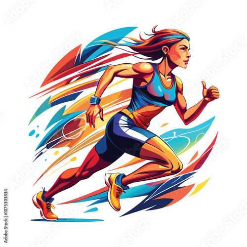 Woman Running Flat Illustration. Fitness Illustration Vector Design