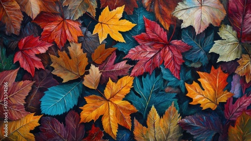 Wallpaper Mural Vibrant oil painting featuring a variety of colorful autumn leaves and foliage Torontodigital.ca