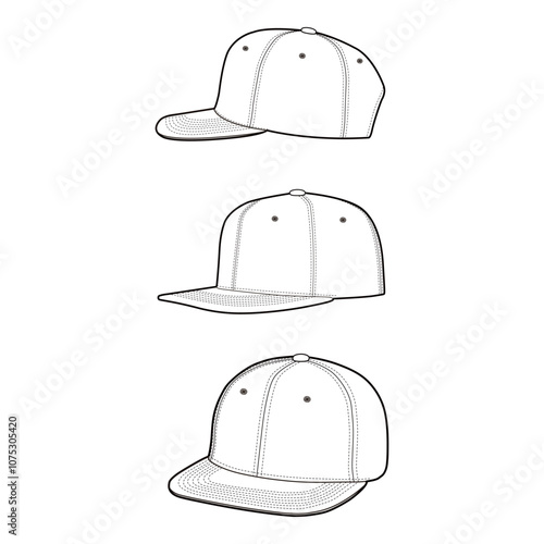Snapback Cap Multiple Angles Illustration for Fashion Design Mockups

