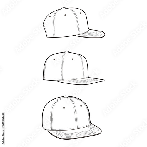 Snapback Cap Multiple Angles Illustration for Fashion Design Mockups

