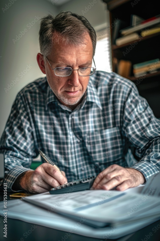 A focused male worker penning notes on a notepad.
