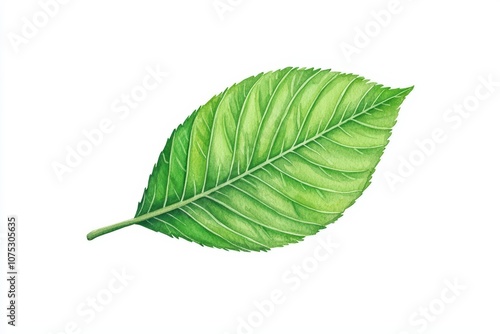 Detailed green leaf with texture, on a white isolated background.