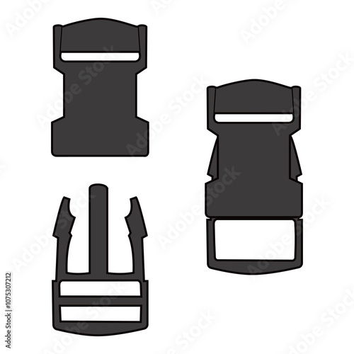 Plastic Buckle Black Variation 3D View Technical Template for Fashion Design

