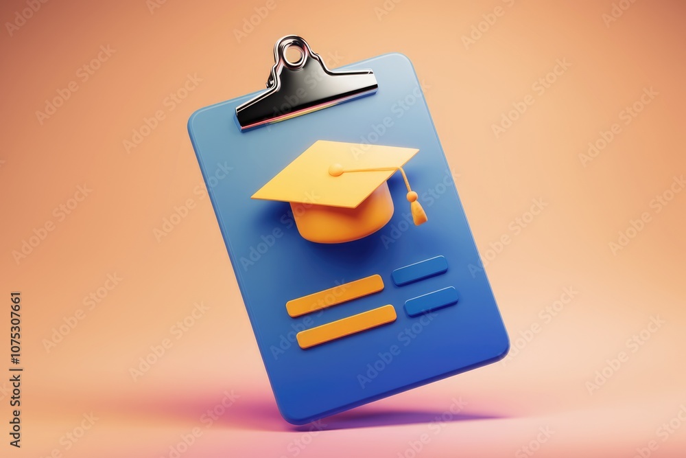 A blue clipboard with a graduation cap and two blank lines A blue clipboard with a graduation cap and two blank lines