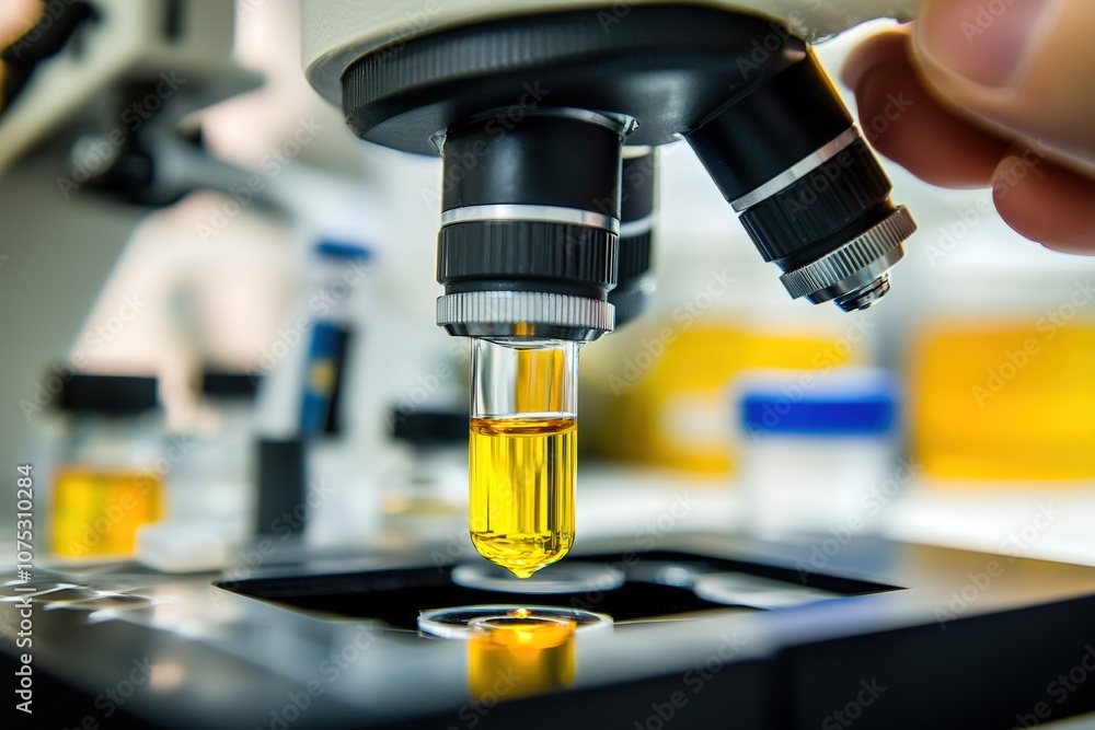 Lab technician examining cell data, biotechnology focus, dedication to targeted cure Lab technician examining cell data, biotechnology focus, dedication to targeted cure