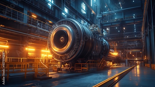 Industrial Gas Turbine Engine in a Modern Power Plant. AI generated illustration