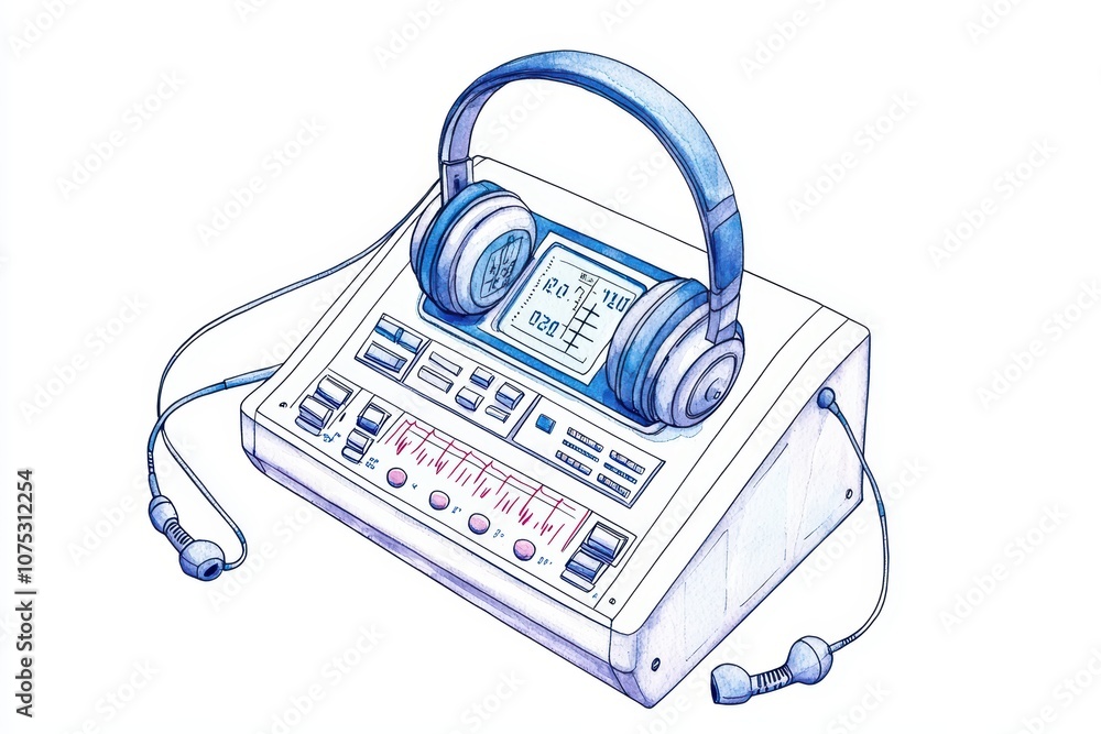 Stylish audio mixer with headphones on a white isolated background. Stylish audio mixer with headphones on a white isolated background.