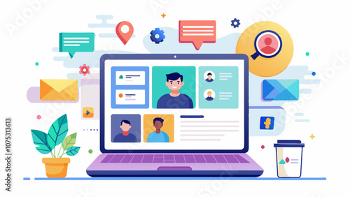 Colorful Illustration of Online Communication and Social Networking