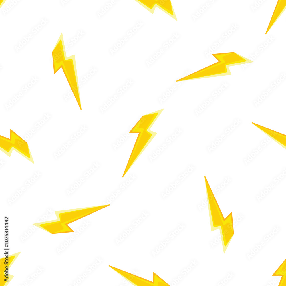 Bright yellow lightning bolts creating a dynamic and energetic seamless pattern on a clean white background Bright yellow lightning bolts creating a dynamic and energetic seamless pattern on a clean white background