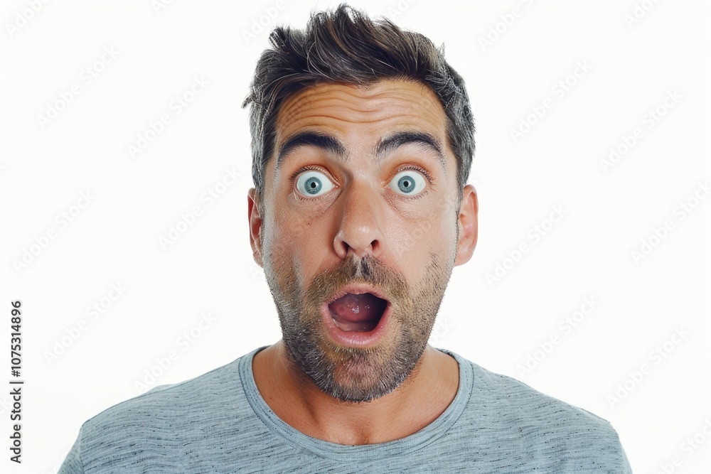 A surprised man with open mouth and eyes wide. A surprised man with open mouth and eyes wide.