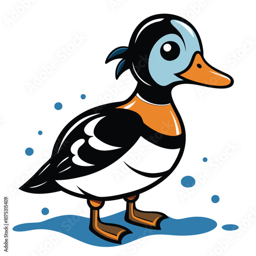 harlequin duck flat vector illustration isolated on white background.