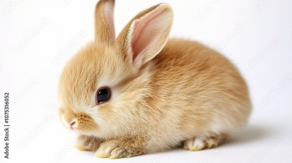 Cute Baby Bunny Isolated on a White Background Highlighting its Soft Fur and Adorable Features, Perfect for Children's Design Projects or Animal Enthusiast Themes Cute Baby Bunny Isolated on a White Background Highlighting its Soft Fur and Adorable Features, Perfect for Children's Design Projects or Animal Enthusiast Themes