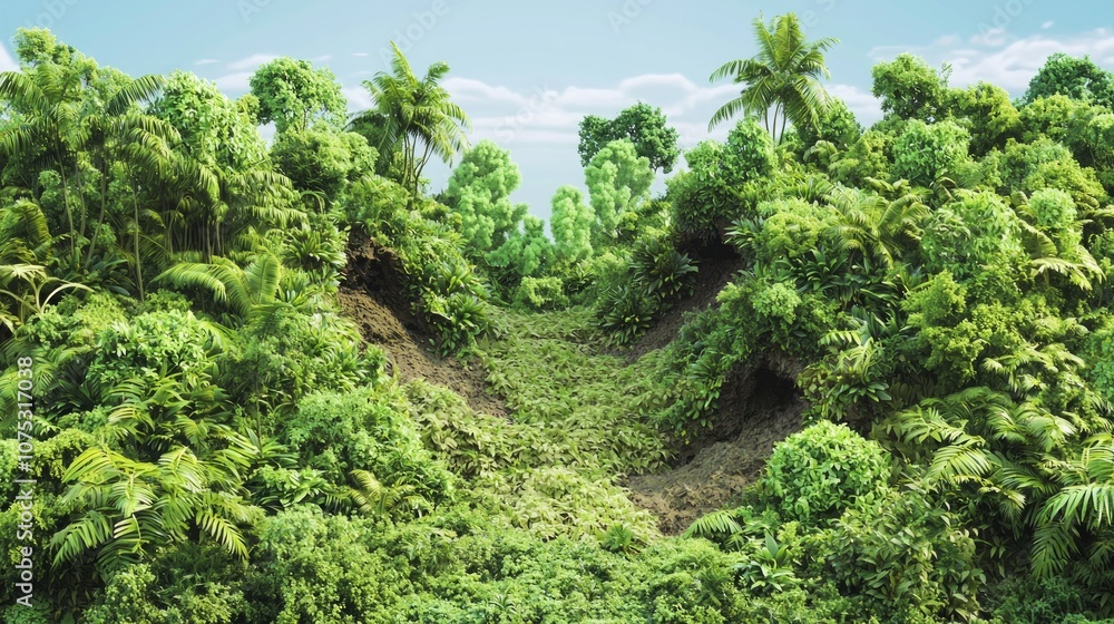 The Fragile Balance: 3D Render of Lush Rainforest vs. Deforestation for Biodiversity Protection The Fragile Balance: 3D Render of Lush Rainforest vs. Deforestation for Biodiversity Protection