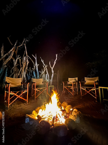 Sitting around an African campfire while on safari