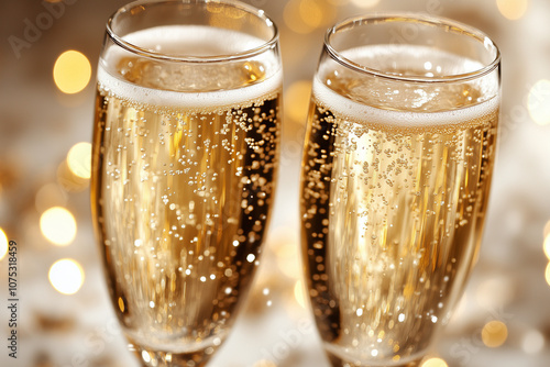 verre champagne, bouteille, bulles, trinquer, nouvel an, bonne année, 2025, fête, réveillon, résolutions, vœux, champagne, repas, décompte, tradition, famille, amis photo