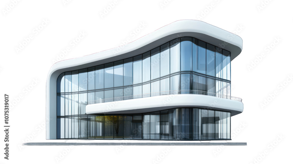 Fototapeta premium A modern, curved glass office building. Transparant Background, png