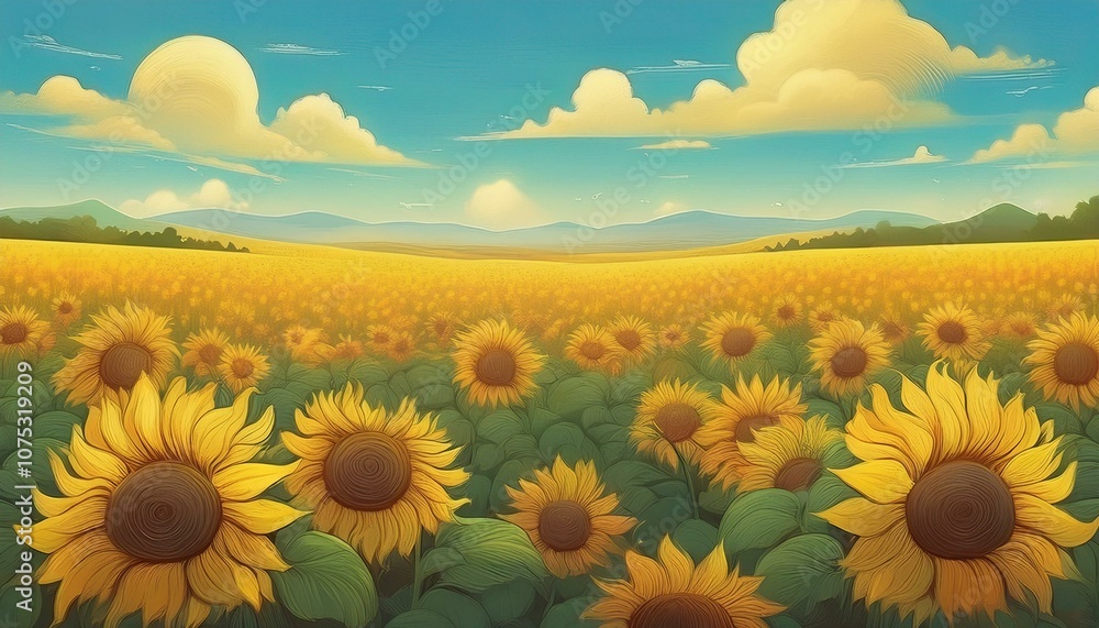 Fototapeta premium Sunflowers blooming abundantly in the fields