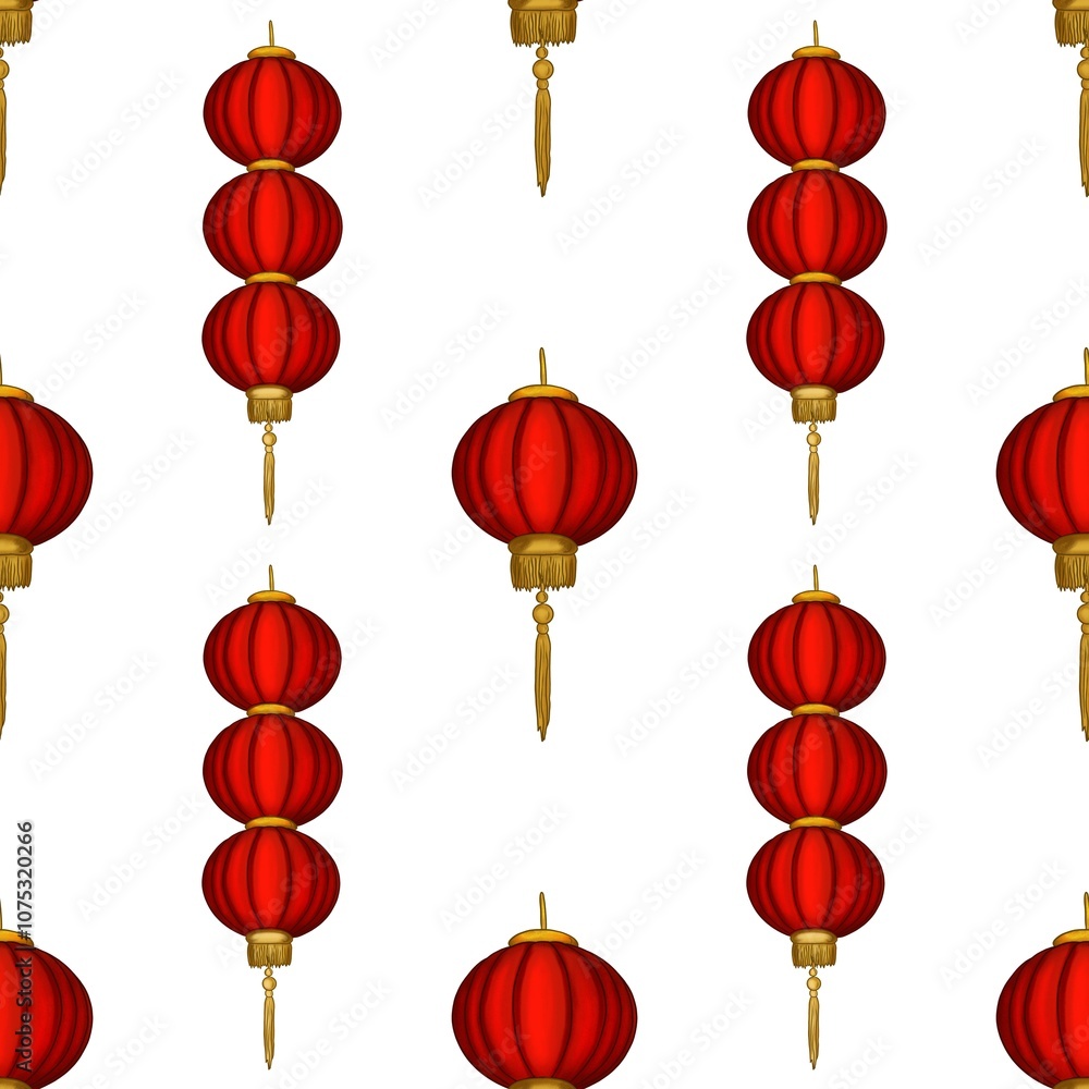 Big Red Round Lantern and Three Lanterns with Sakura Seamless Pattern Design Big Red Round Lantern and Three Lanterns with Sakura Seamless Pattern Design