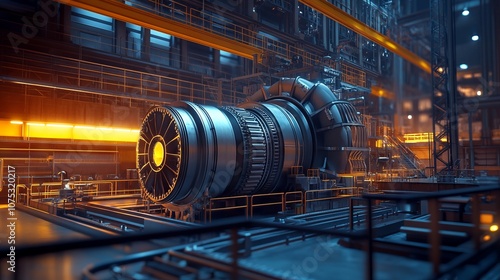 Industrial Gas Turbine Engine in a Modern Power Plant. AI generated illustration