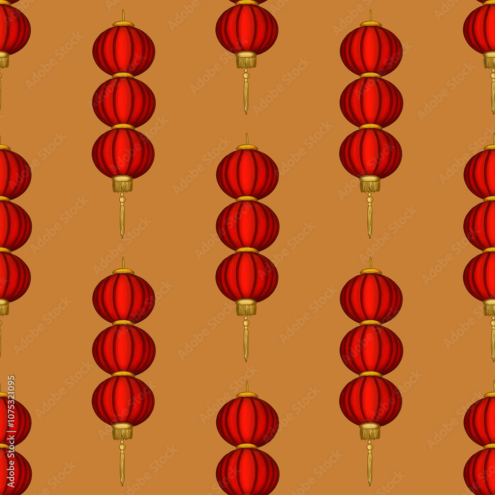 Big Red Round Three Lanterns on Yellow Background Seamless Pattern Design Big Red Round Three Lanterns on Yellow Background Seamless Pattern Design