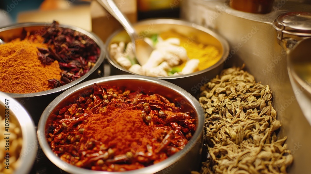 Assorted spices and ingredients for a hotpot experience Assorted spices and ingredients for a hotpot experience
