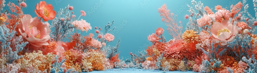 A vibrant arrangement of colorful flowers in a dreamlike setting, showcasing nature's beauty and creativity in a surreal environment. A vibrant arrangement of colorful flowers in a dreamlike setting, showcasing nature's beauty and creativity in a surreal environment.