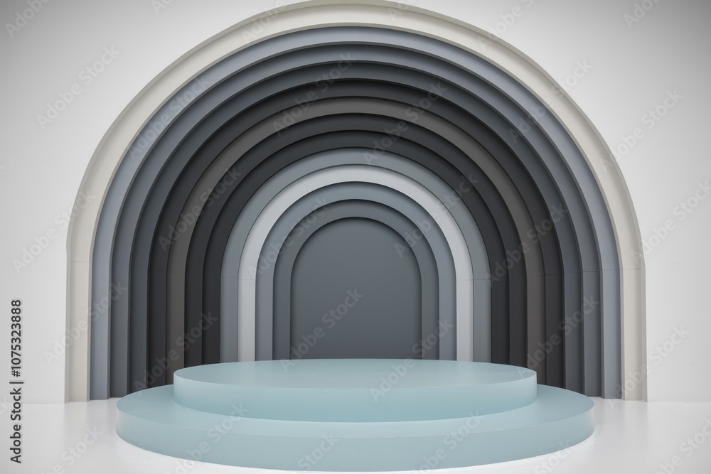 A minimalist podium with arched grey and white background.