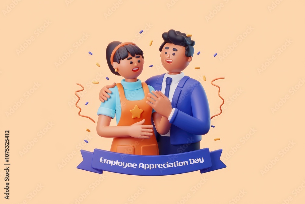 Two smiling cartoon characters celebrating Employee Appreciation Day. Two smiling cartoon characters celebrating Employee Appreciation Day.